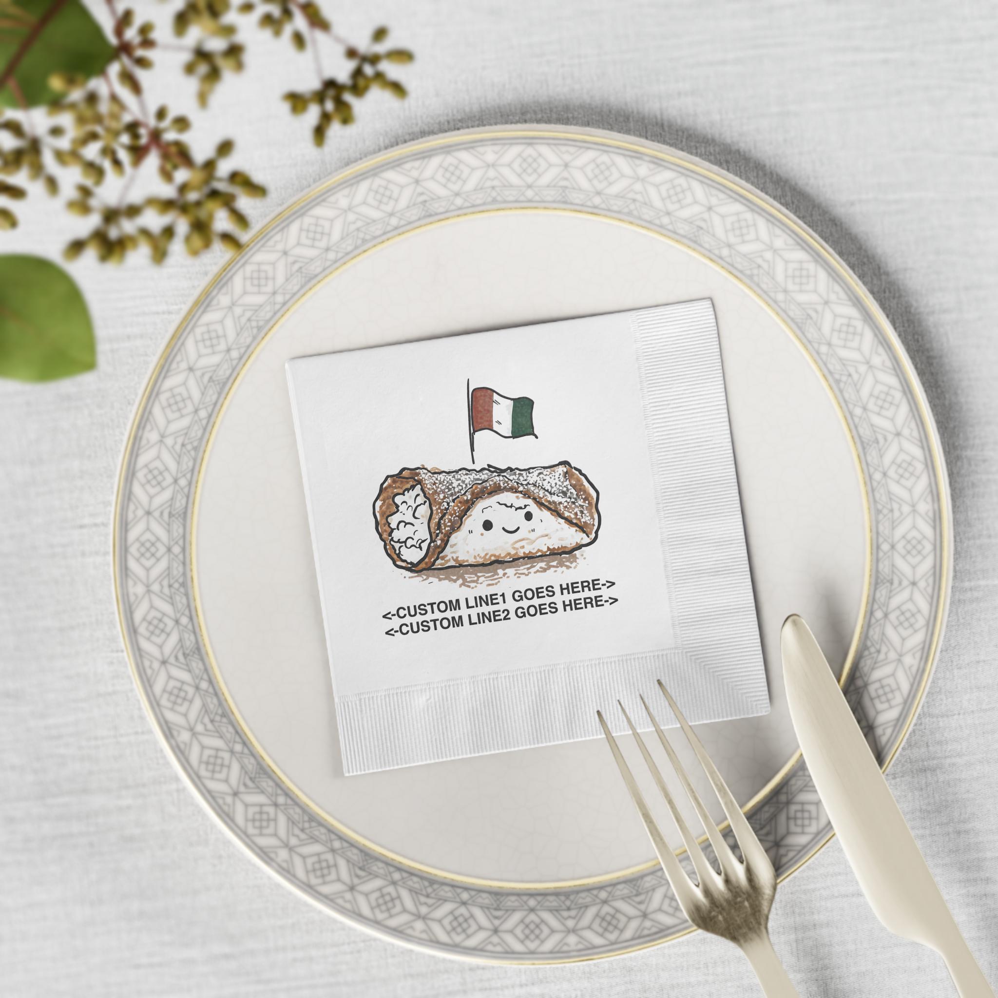 CUSTOM Cute Cannoli Design Napkins, Kitchen Decor, Cocktails or Tea Time, Hostess gift - View 1