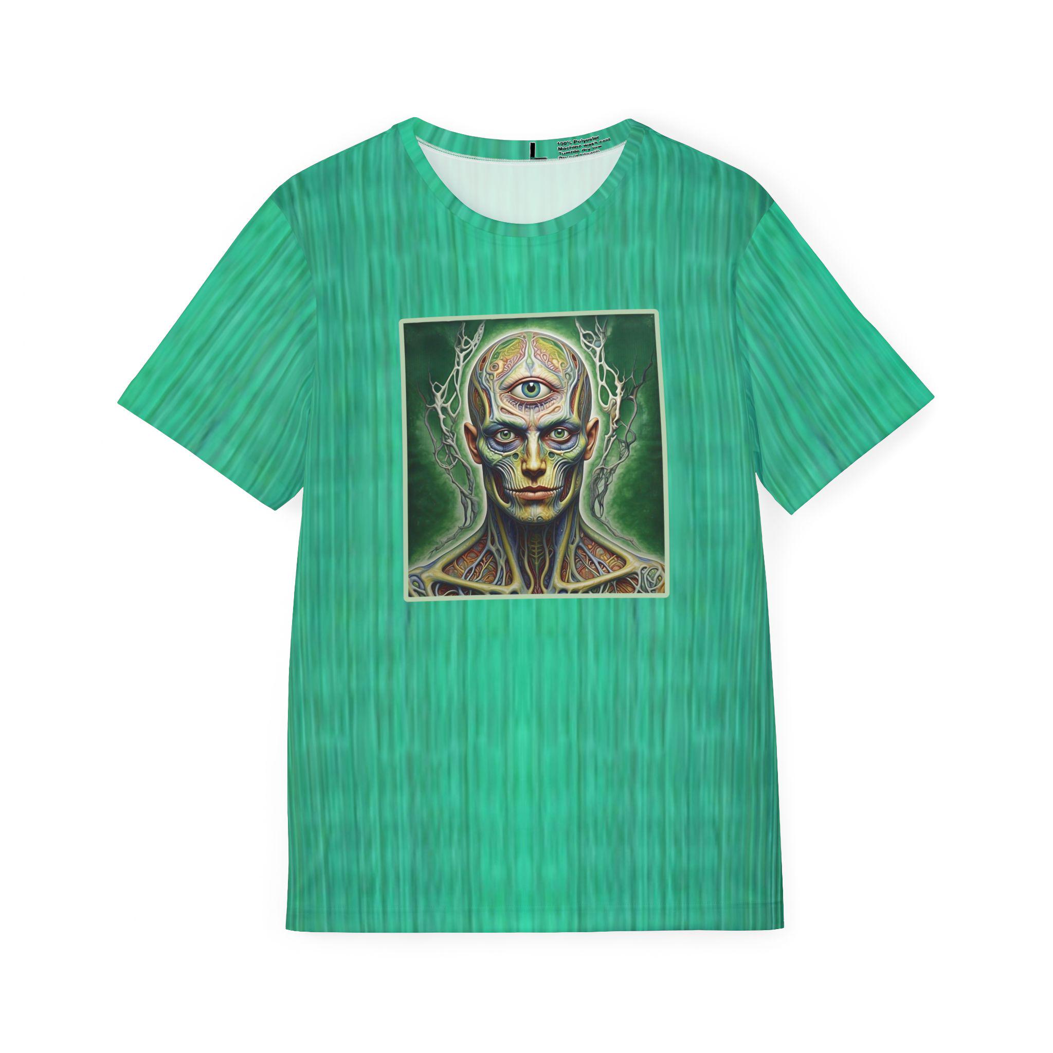 Green Third Eye Person Men's Sports Jersey, Tool-Inspired Psychedelic Art Clothing, Alex Grey Tee, Trippy Concert Shirt, Music Festival Gear - View 2