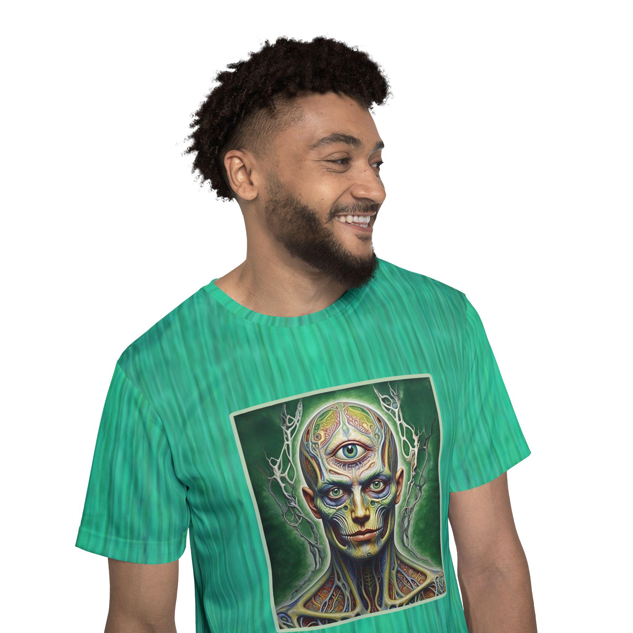 Green Third Eye Person Men's Sports Jersey, Tool-Inspired Psychedelic Art Clothing, Alex Grey Tee, Trippy Concert Shirt, Music Festival Gear