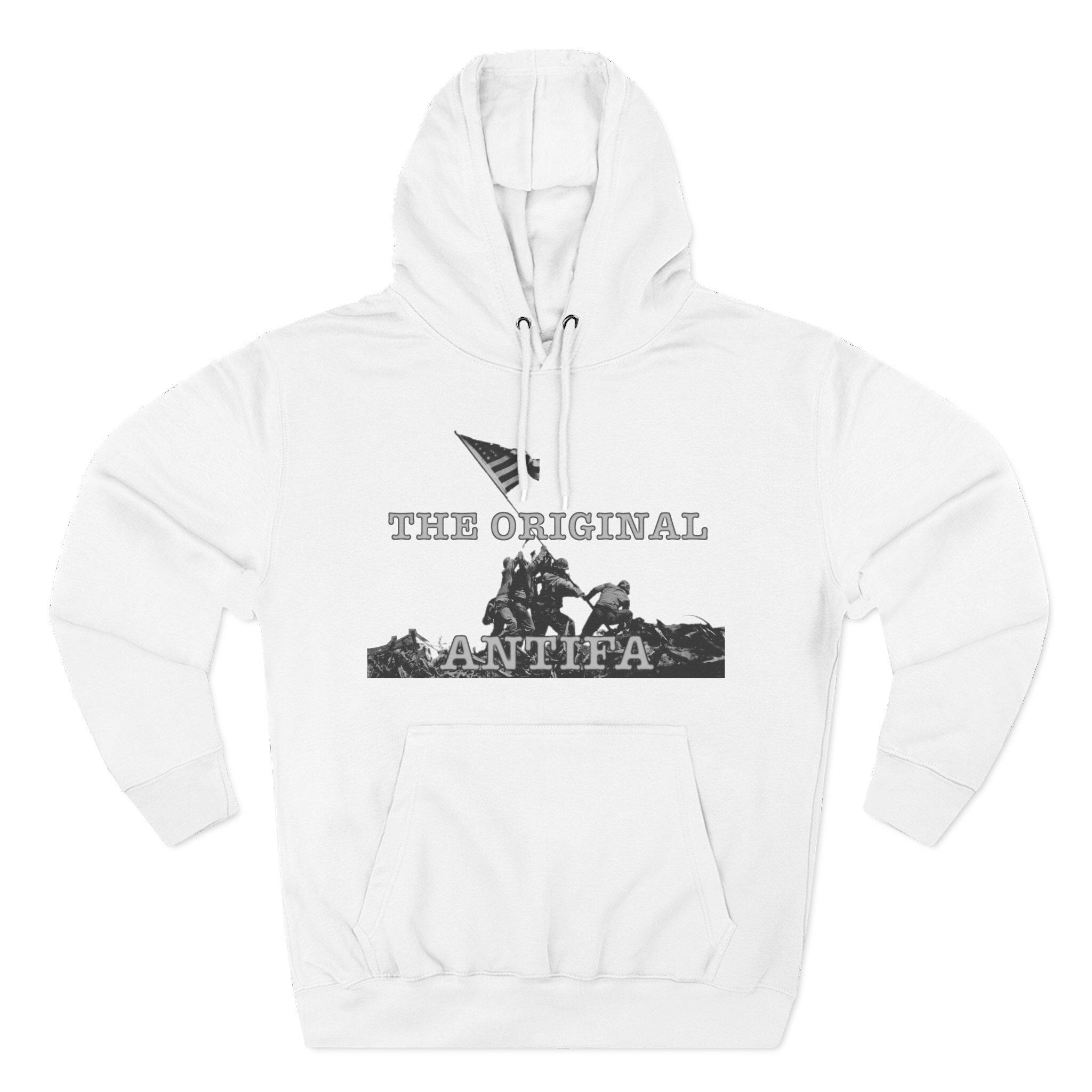 Three-Panel Fleece Hoodie - WWII Iwo Jima Flag Raising - "The Original Antifa" | Patriotic Military History | Veterans Gift Unisex - View 1
