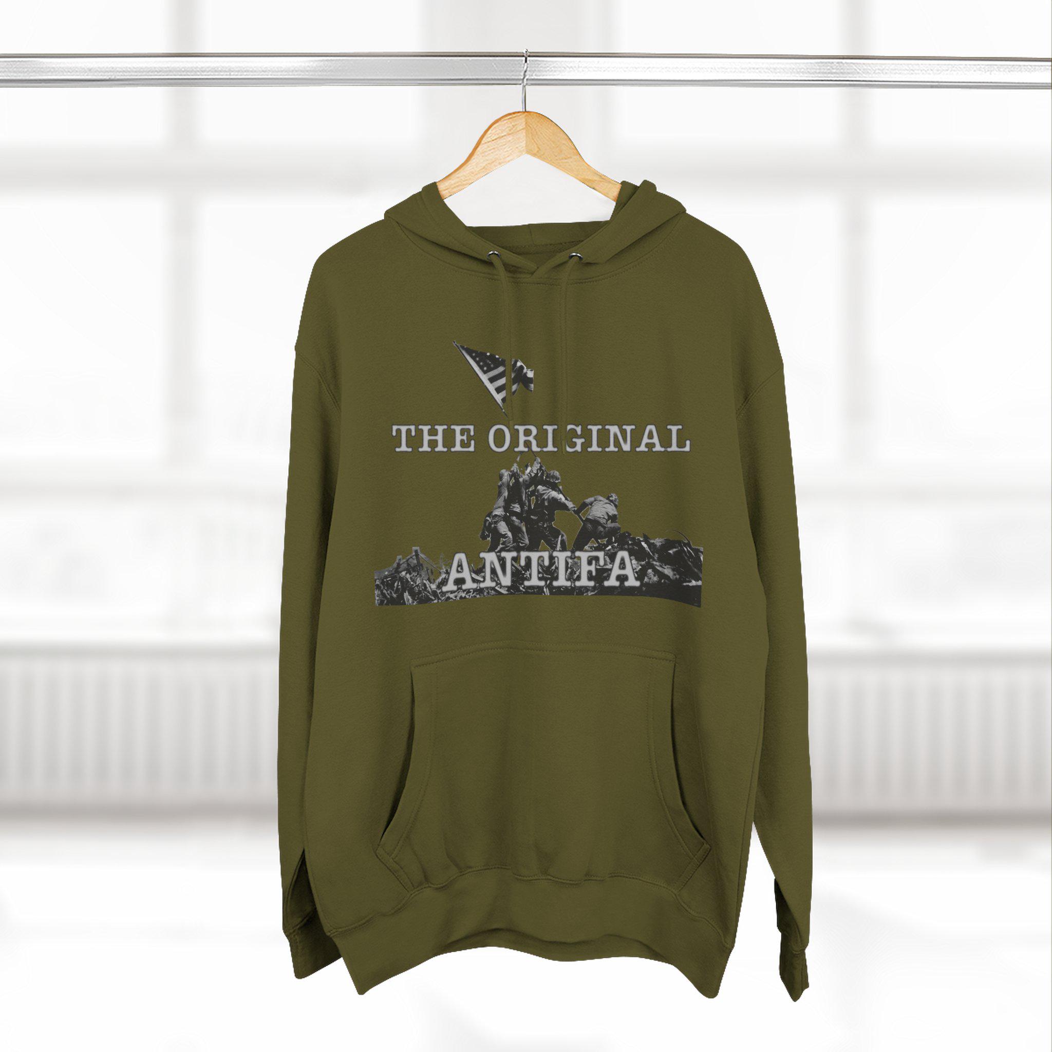 Three-Panel Fleece Hoodie - WWII Iwo Jima Flag Raising - "The Original Antifa" | Patriotic Military History | Veterans Gift Unisex - View 4