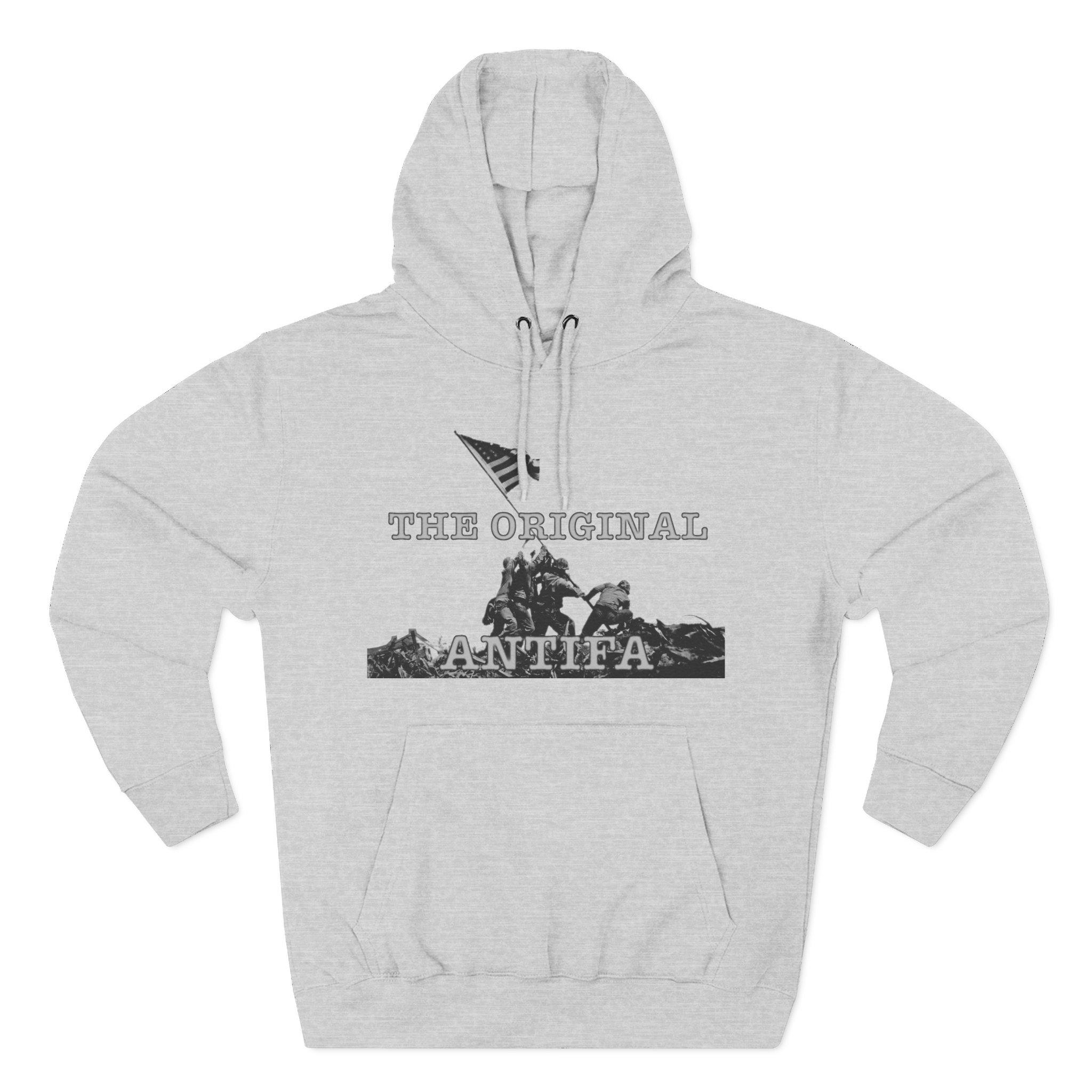 Three-Panel Fleece Hoodie - WWII Iwo Jima Flag Raising - "The Original Antifa" | Patriotic Military History | Veterans Gift Unisex - View 5