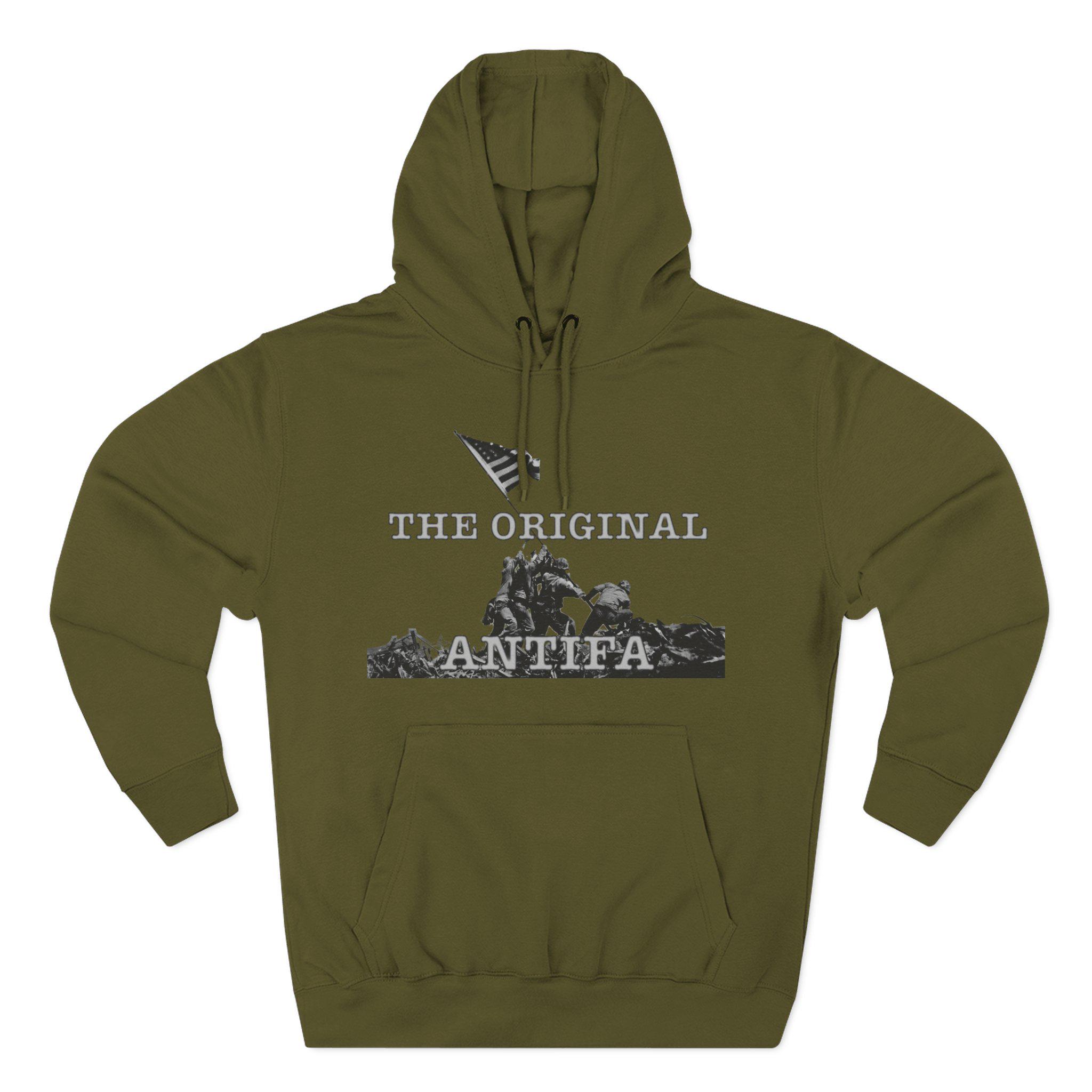 Three-Panel Fleece Hoodie - WWII Iwo Jima Flag Raising - "The Original Antifa" | Patriotic Military History | Veterans Gift Unisex - View 6