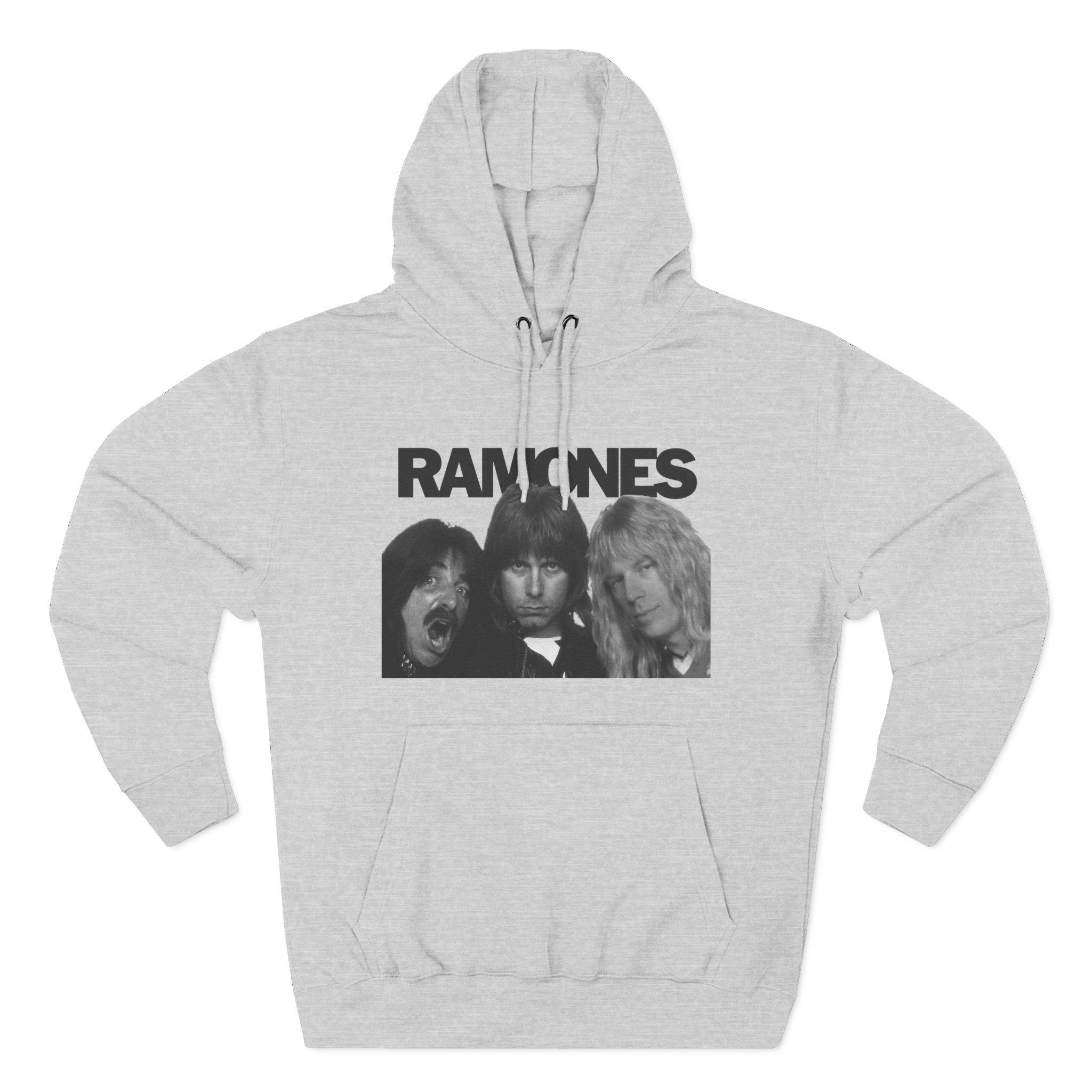 Three-Panel Fleece Hoodie - Funny Parody Picture Sweatshirt, Spinal Tap vs Ramones, Music Lover Gift, Band Fan Apparel, Rock Band Jumper, - View 1
