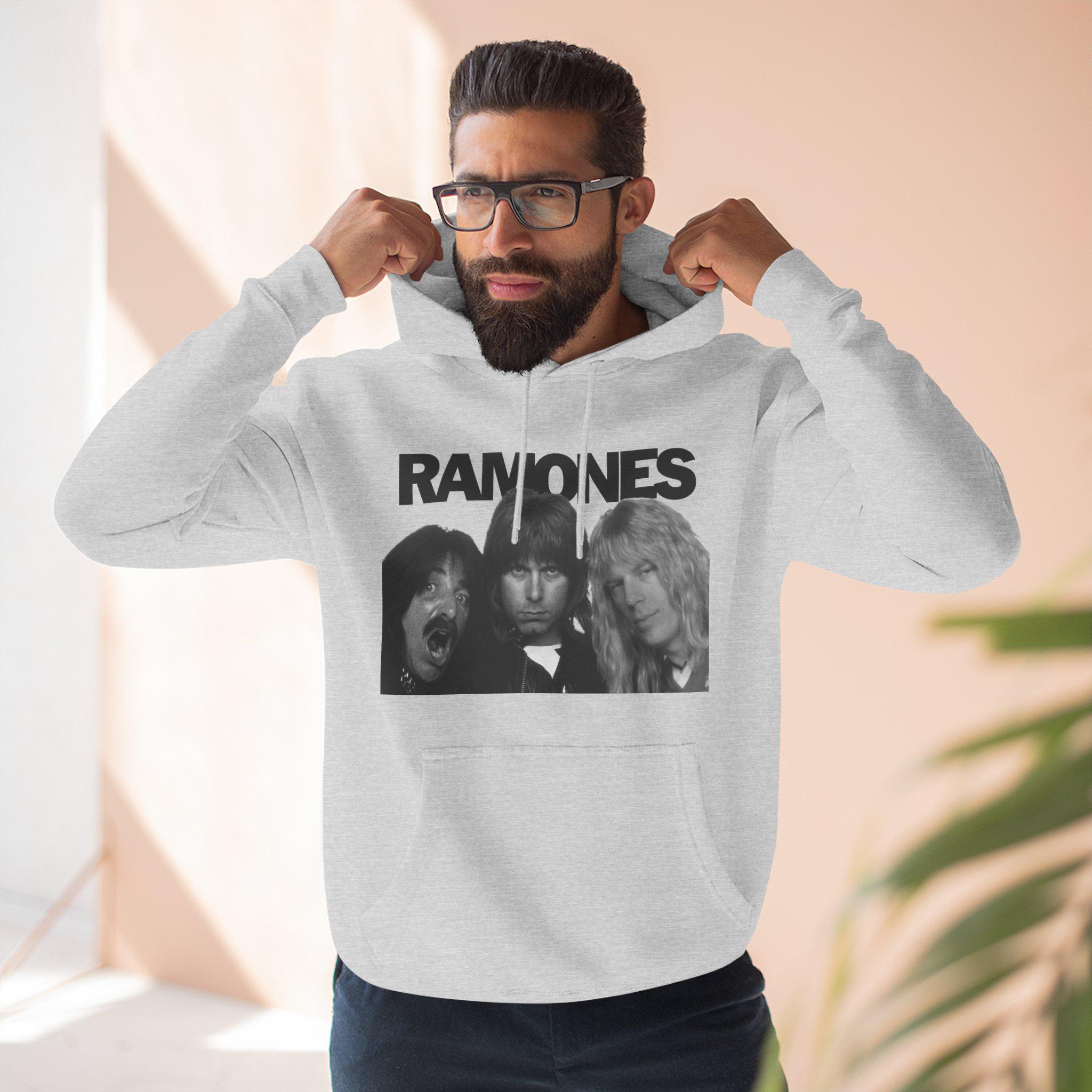 Three-Panel Fleece Hoodie - Funny Parody Picture Sweatshirt, Spinal Tap vs Ramones, Music Lover Gift, Band Fan Apparel, Rock Band Jumper, - View 4