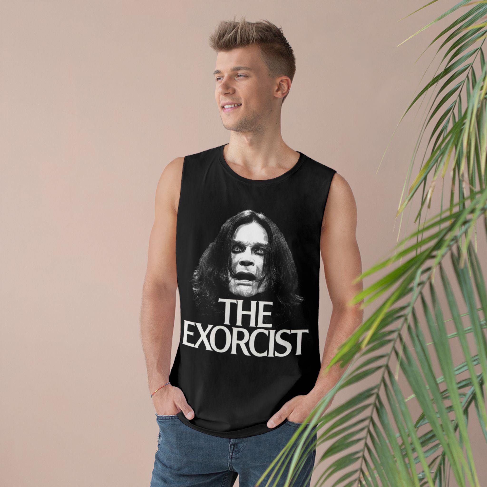 Tank Top, Halloween Exorcist Parody Design with Ozzy Osbourne Face, Unisex Sleeveless Shirt, Costume Party, Scary Movie Fan, Heavy Metal - View 1