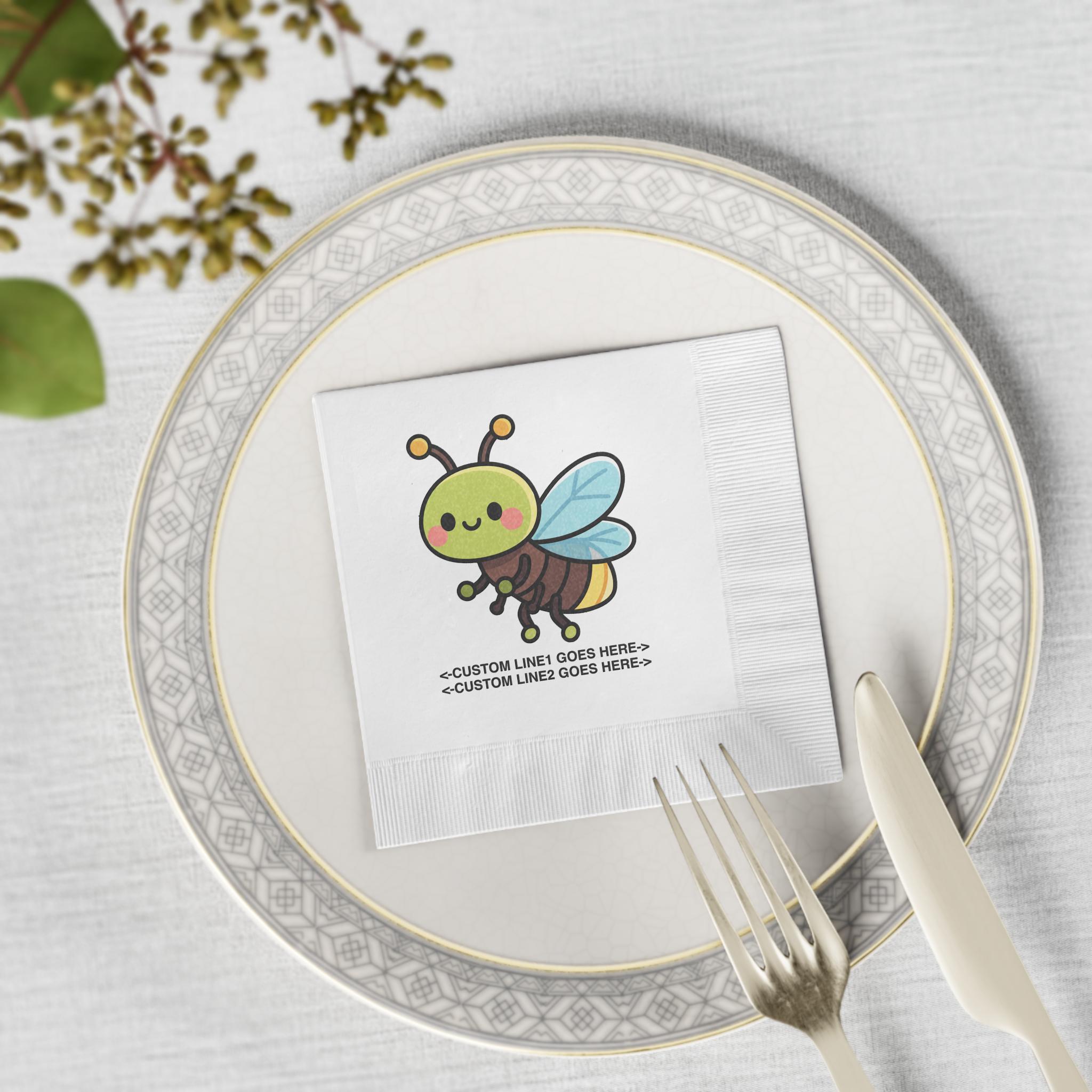 CUSTOM 3ply Napkins, Lightning Bug, Custom Design, Cartoon Firefly - View 1